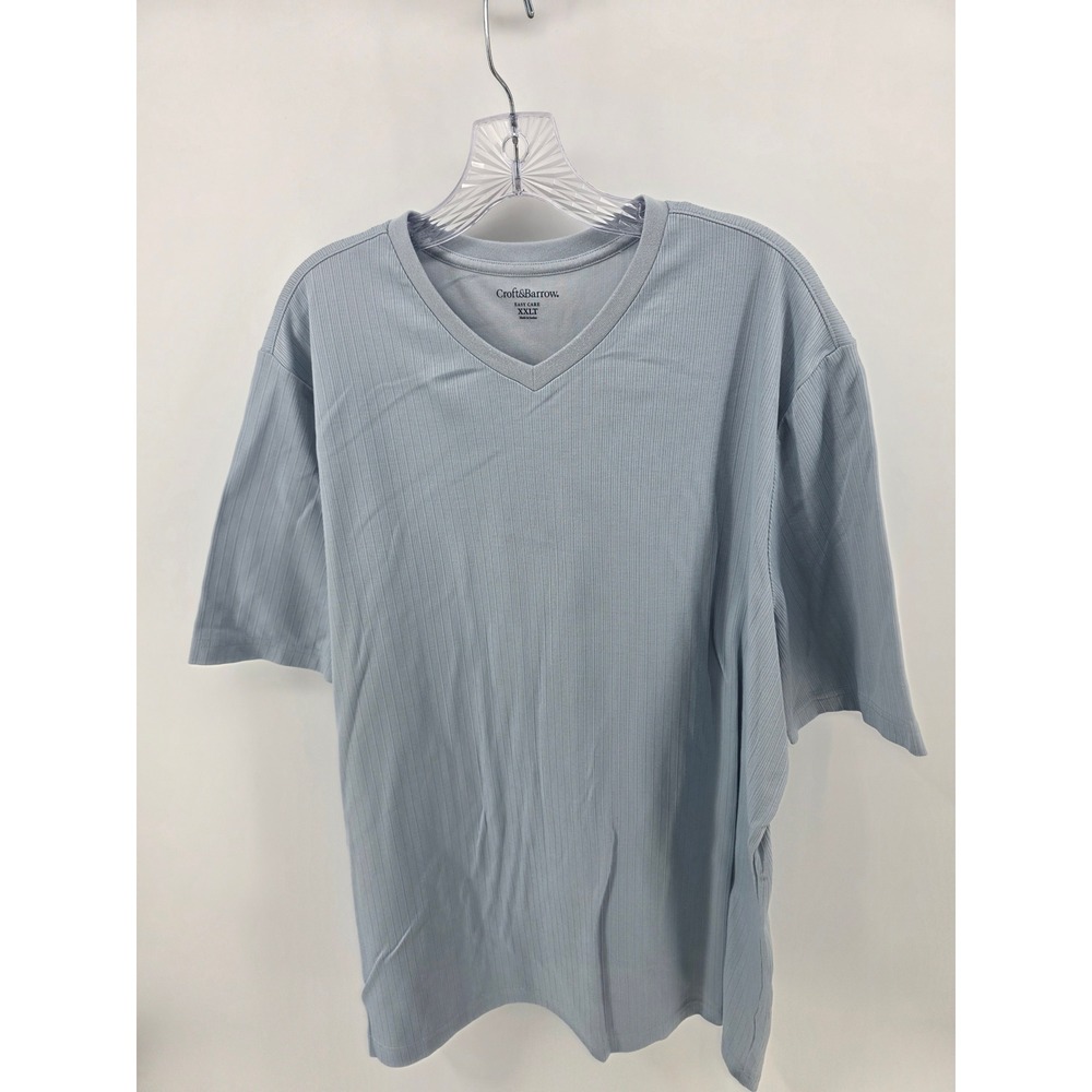 Craft & Barrow Mens Easy Care V-Neck Ribbed T-Shirt Light Blue XXLT
